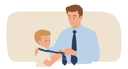 Father teaching his son how to tie a necktie bonding moment family values.