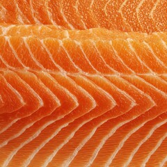 Macro shot of delicious fresh salmon fillet texture, ready to be savored. The orange hue and intricate patterns entice any food enthusiast