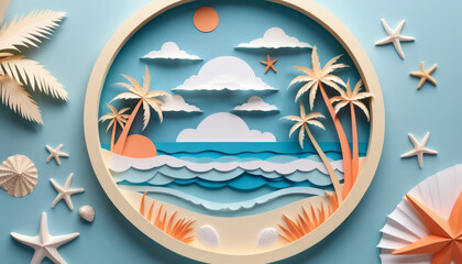 Tropical Beach Scene in Paper Art Style