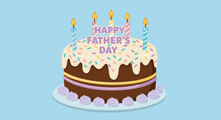 Happy Fathers Day Cake with Candles and Sprinkles Illustration.
