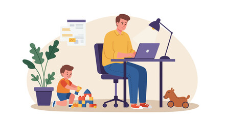 Man Working on Laptop at Desk with Lamp and Rolling Chair.