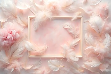 Soft Pink and White Feathers Surrounding a Beige Frame: Elegant, Dreamy, Feminine Background