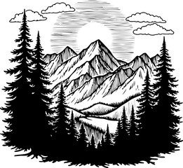 mountain climbing, team forest tree vector bundle
