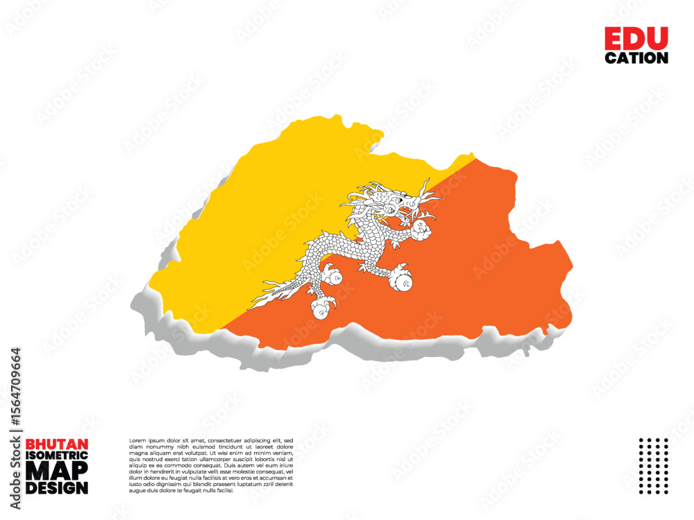 Poster vector map of bhutan with flag design