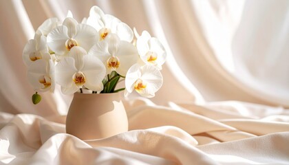 A beautiful spring bouquet of white orchid and delicate flowers, perfect for a wedding or summer decoration
