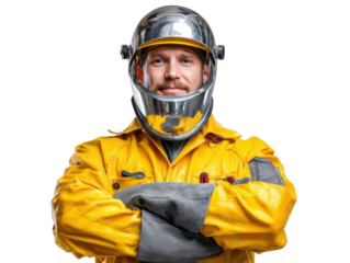 Confident Worker: Portrait of a dedicated and skilled individual in protective workwear. The image evokes a sense of competence, safety, and industry.
