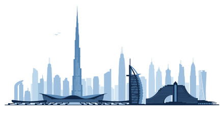 Obraz premium Dubai Cityscape Silhouette with Prominent Buildings