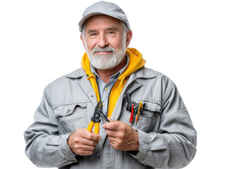 The Skilled Electrician: A seasoned electrician, radiates experience, holding his tools with a practiced grip, ready to solve any technical challenge.