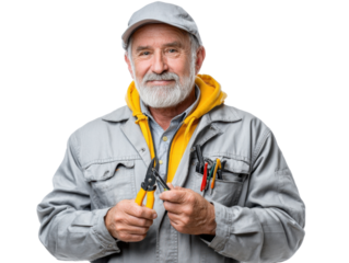 The Skilled Electrician: A seasoned electrician, radiates experience, holding his tools with a practiced grip, ready to solve any technical challenge.