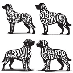 Labrador Retriever Dog illustration Vector, Dog Breed Typography Silhouette Design, Dog silhouette with text Name inside Clipart design art
