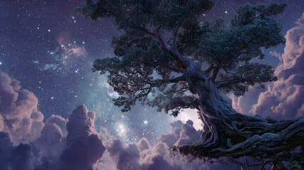 Obraz premium Celestial Roots: The Uplifting Dance of Earthly Essence and Cosmic Curiosity