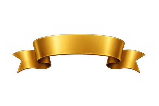 Shiny golden ribbon banner waving on transparent background, perfect for adding a touch of elegance and prestige to designs