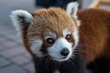 Red Panda Portrait: Close-up of an adorable red panda, showcasing its distinctive reddish-brown fur, fluffy tail, and captivating dark eyes.  