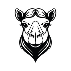 A smiling glyph icon of camel mascot face