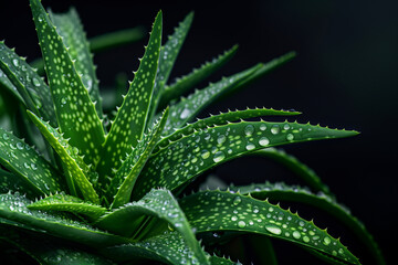 Fototapeta premium Aloe Vera Leaves with Water Droplets
