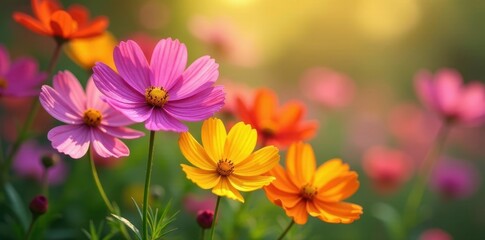 Vibrant cosmos flowers blooming in a sunny garden , sunny, blossom