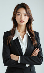 Fototapeta premium Asian Female Ethical Influence Asian woman, 40s, integrity-minded attire, rippling positive impact symbol, purposeful expression, transparent background.