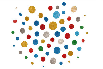 Fototapeta premium Colorful round confetti with glitter texture falling on transparent background, perfect for festive overlay designs