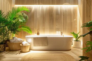 Relaxing Spa Bathroom with Wooden Decor