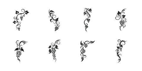 Creative grape vine silhouette icons with flowing lines, perfect for wine-related branding, natural product packaging, and elegant logo design themes

