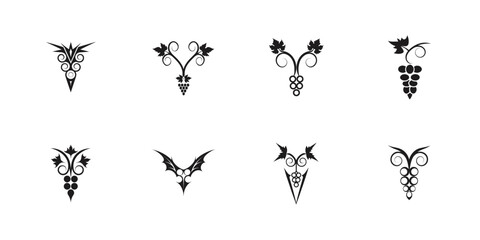 Stylish grapevine vector silhouettes with twisting stems and leaves, ideal for wine branding, organic product design, labels, and elegant decor use

