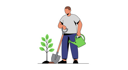 Fototapeta premium Planting for the Future Man with Shovel Planting a Tree Illustration 