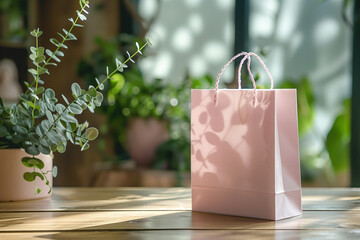 Pink Shopping Bag and Green Plants