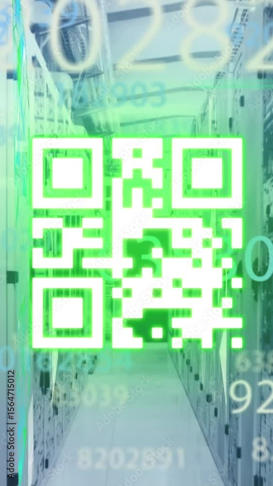 Poster animation of numbers and qr code over servers