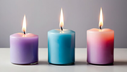 Colorful Flames: Pink, Purple, White, and Blue Candles