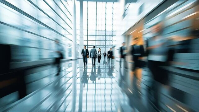 Blurred of office people moving through a modern, spacious urban environment, Urgent working time concept.
