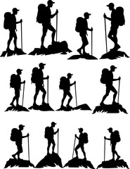 Obraz premium hiker outdoor adventure, mountains biker vector bundle