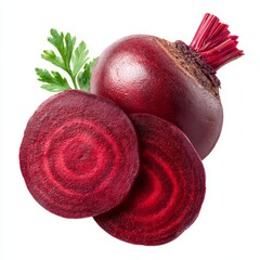 Vibrant beetroot halves artfully arranged and ready to be enjoyed. Their deep colors and intricate patterns make for a delicious and healthy addition to any meal