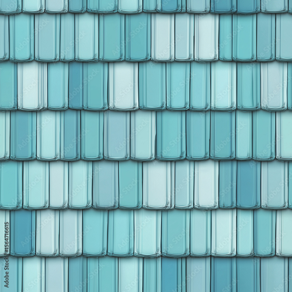 Poster a close up of a roof made of blue tiles creating a pattern of parallel rows and vertical columns