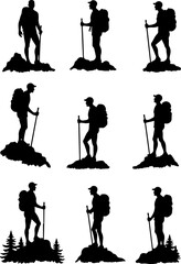 Obraz premium hiker outdoor adventure, mountains biker vector bundle