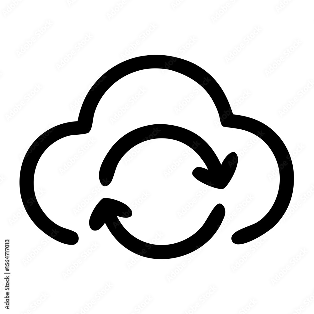 Poster outline handdrawn cloud refresh symbol technology computing icon sign