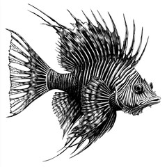 Detailed Lionfish Engraving - Venomous Marine Beauty