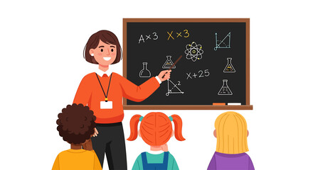 Teacher Explaining Math on Blackboard to Pupils for Better Understanding