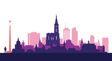 Fototapeta premium City Skyline Silhouette at Sunset Background Vector Art