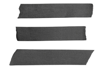 Black adhesive tape paper. wrinkle matte masking tape sticker, Torn pieces adhesive tape set on transparent background . Template mock up for for labels, text. realistic design element, isolated PNG