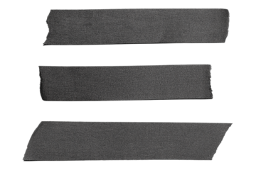 Black adhesive tape paper. wrinkle matte masking tape sticker, Torn pieces adhesive tape set on transparent background . Template mock up for for labels, text. realistic design element, isolated PNG