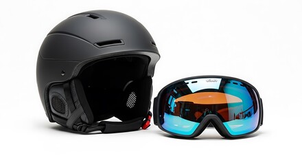 Fototapeta premium Ski Helmet and Goggles Isolated on White Background