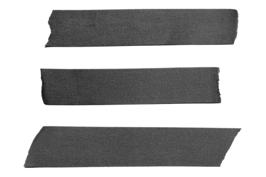 Black adhesive tape paper. wrinkle matte masking tape sticker, Torn pieces adhesive tape set on transparent background . Template mock up for for labels, text. realistic design element, isolated PNG
