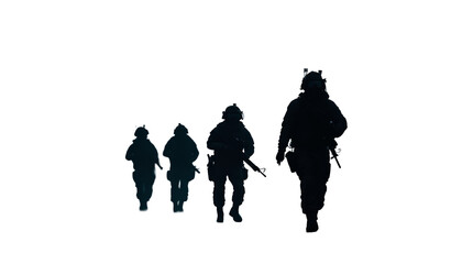 Soldiers in Stealthy Dark Uniforms Carrying Advanced Night-Vision Gear Infiltrating an Enemy Base 