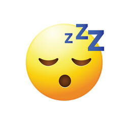 High quality emoticon on white background. Sleeping emoji vector illustration. Yellow face emoji with closed eyes. Popular chat elements.