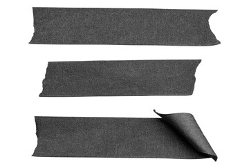Black adhesive tape paper. wrinkle matte masking tape sticker, Torn pieces adhesive tape set on transparent background . Template mock up for for labels, text. realistic design element, isolated PNG