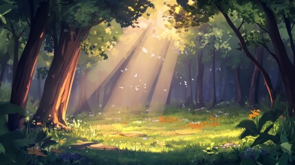 Obraz premium Beautiful morning in the forest with peaceful atmosphere