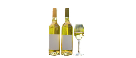 Two White Wine Bottles on a Rustic Outdoor Table