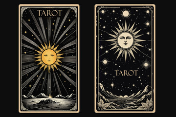 Watercolor cover for Tarot card. Vector hand drawn engraved style. Occult and alchemy symbolism.