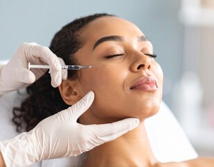 woman face having botox injection 