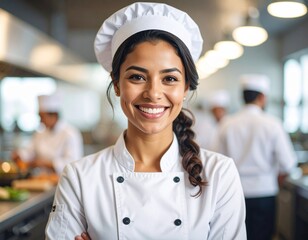 female chef or apprentice cook in a professional kitchen 